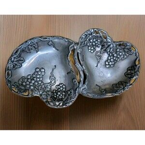 Godinger Silver Art Co Silver Plated Grape Double Heart w/ Handle Trinket Dish